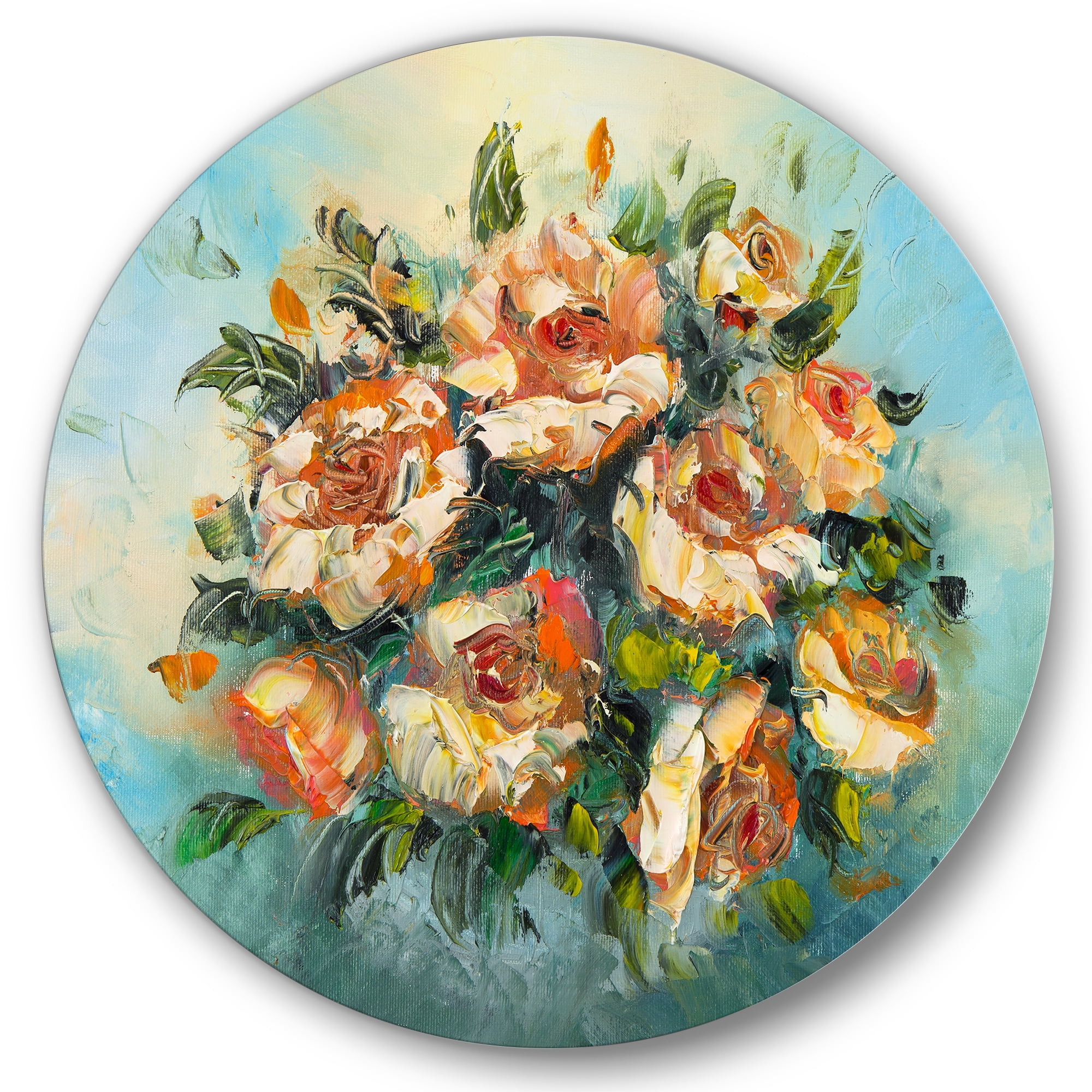 Designart 'Ancient Flowers Bouquet Of Dark Pink Flowers' Traditional Circle Metal Wall Art 11x11 - Disc of 11