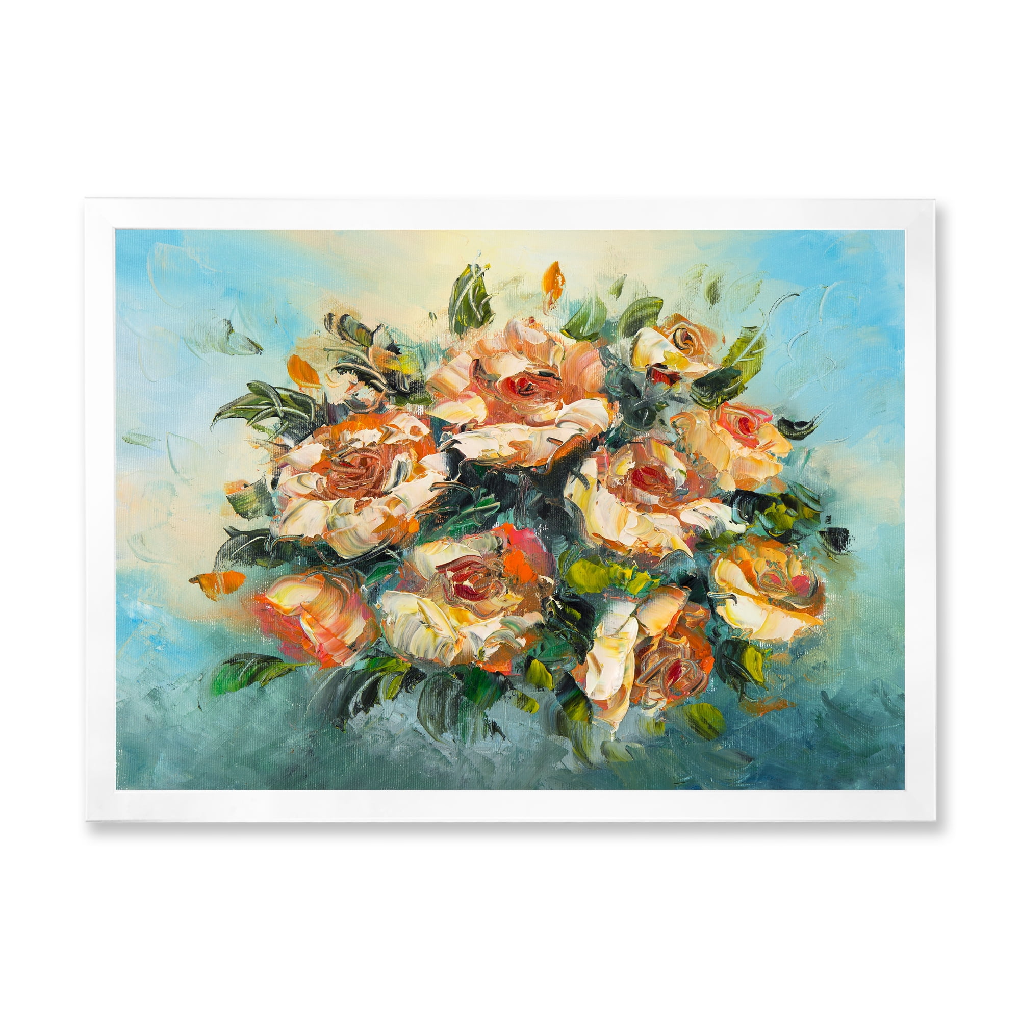 Designart 'Ancient Flowers Bouquet Of Dark Pink Flowers' Traditional Framed Art Print