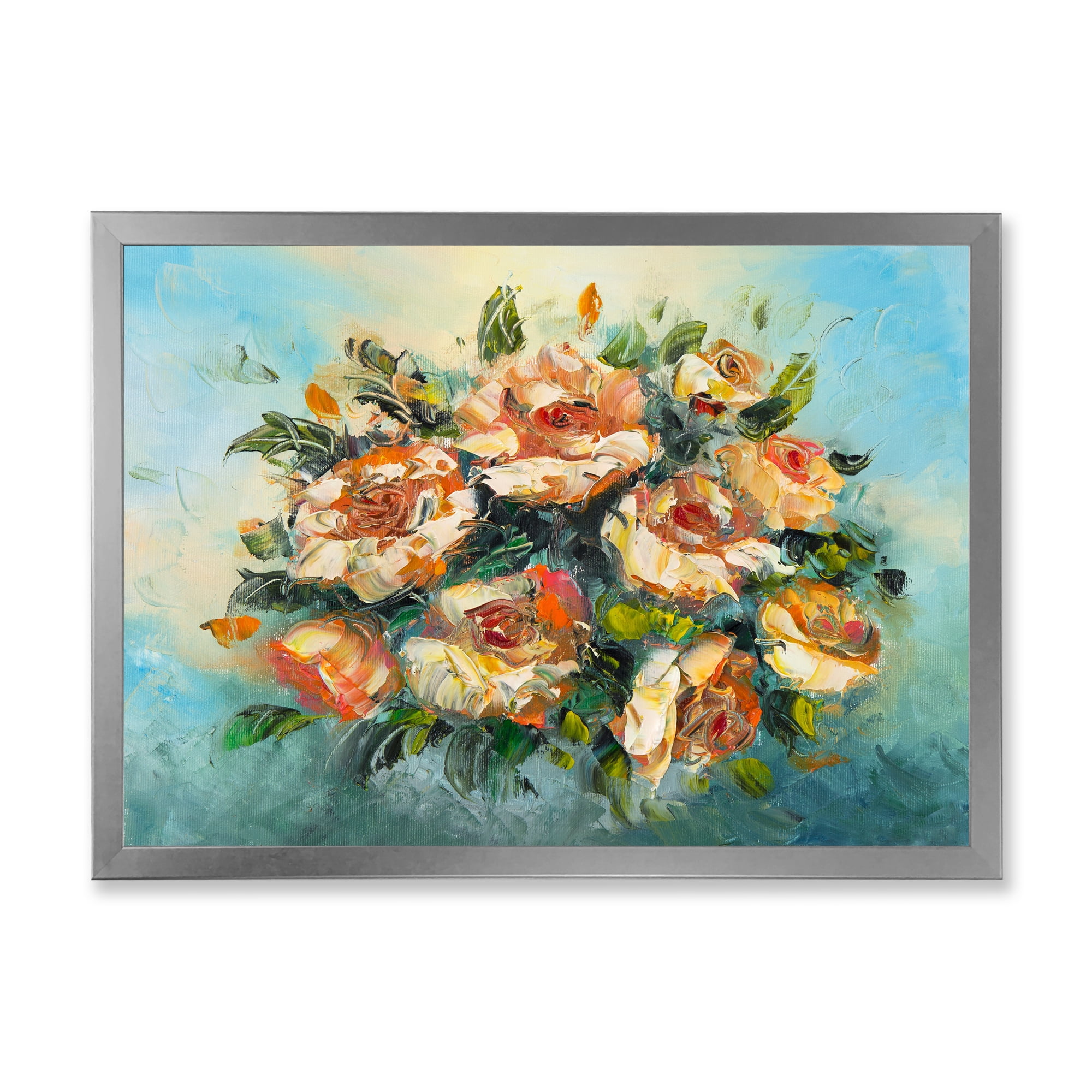 Designart 'Ancient Flowers Bouquet Of Dark Pink Flowers' Traditional Framed Art Print