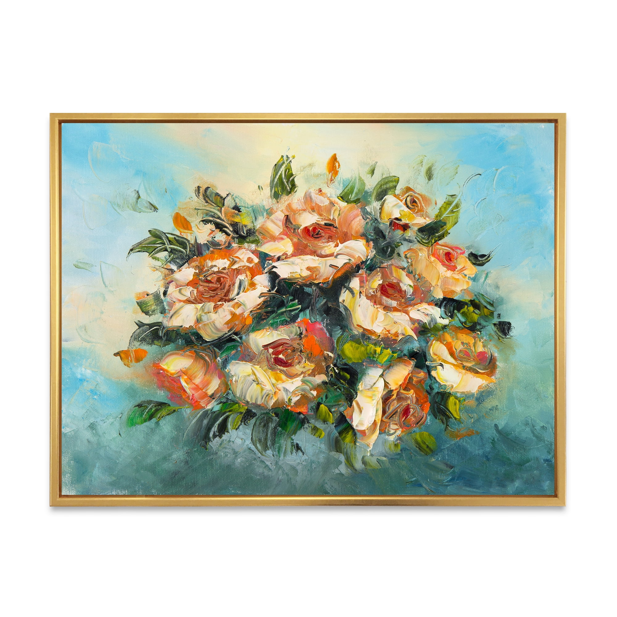 Designart 'Ancient Flowers Bouquet Of Dark Pink Flowers' Traditional Framed Canvas Wall Art Print