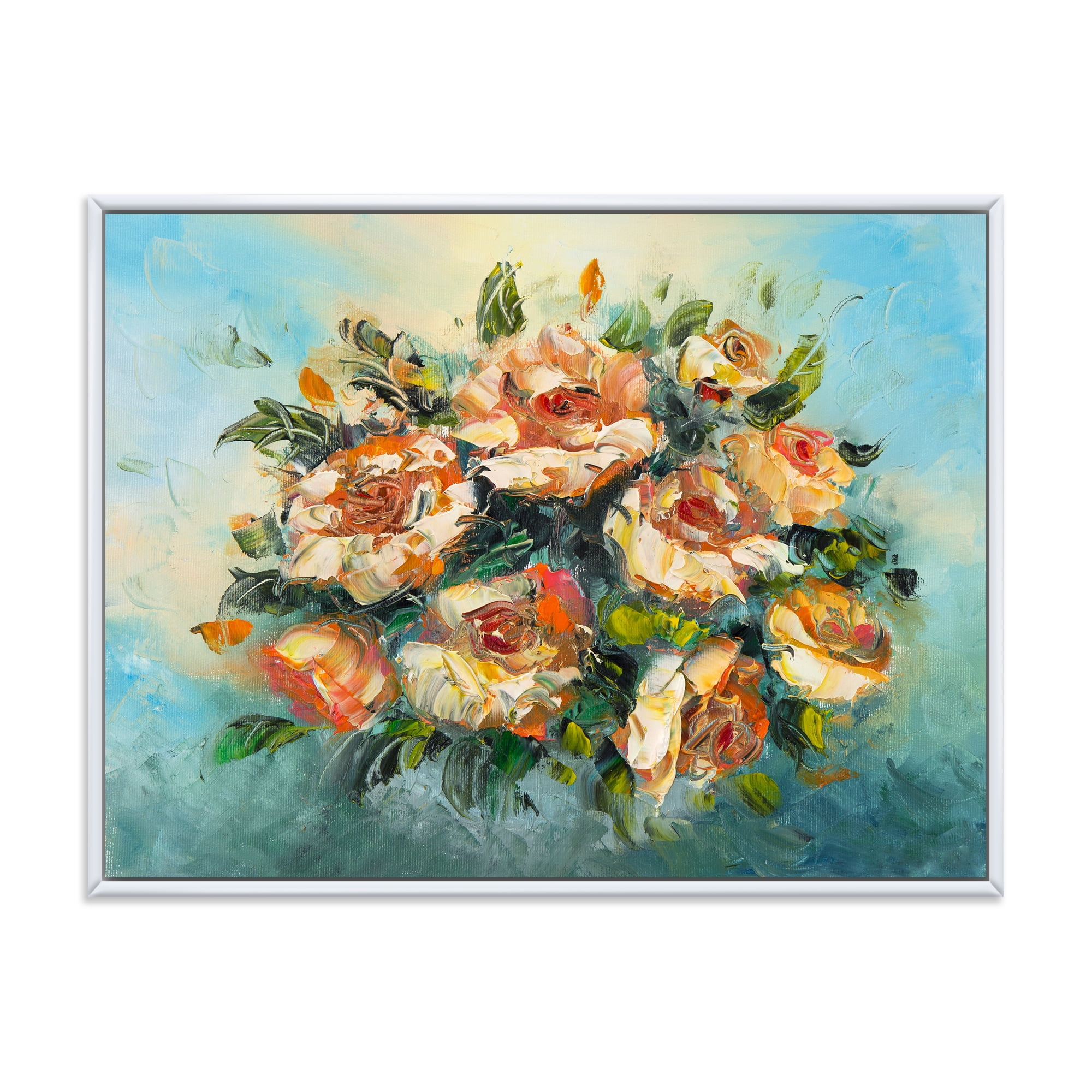 Designart 'Ancient Flowers Bouquet Of Dark Pink Flowers' Traditional Framed Canvas Wall Art Print