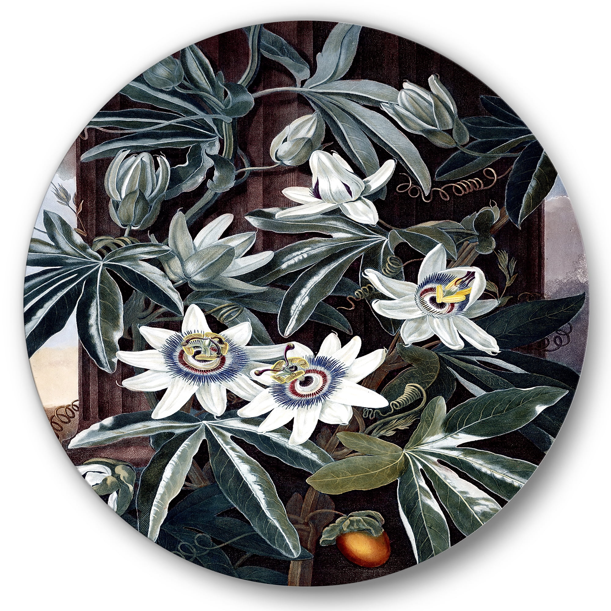 Designart 'Ancient Flowers I' Traditional Circle Metal Wall Art 11x11 - Disc of 11
