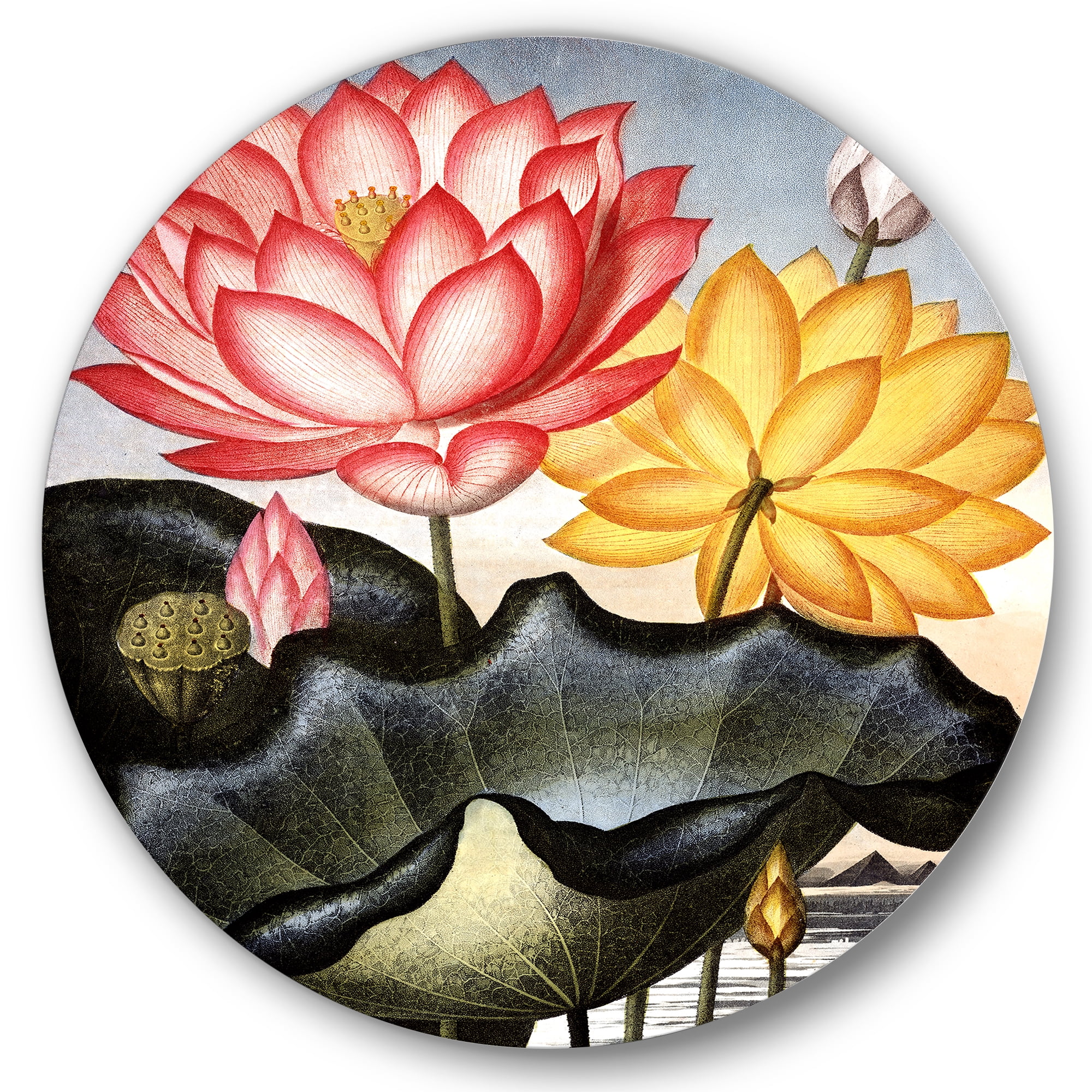 Designart 'Ancient Flowers II' Traditional Circle Metal Wall Art 29x29 - Disc of 29