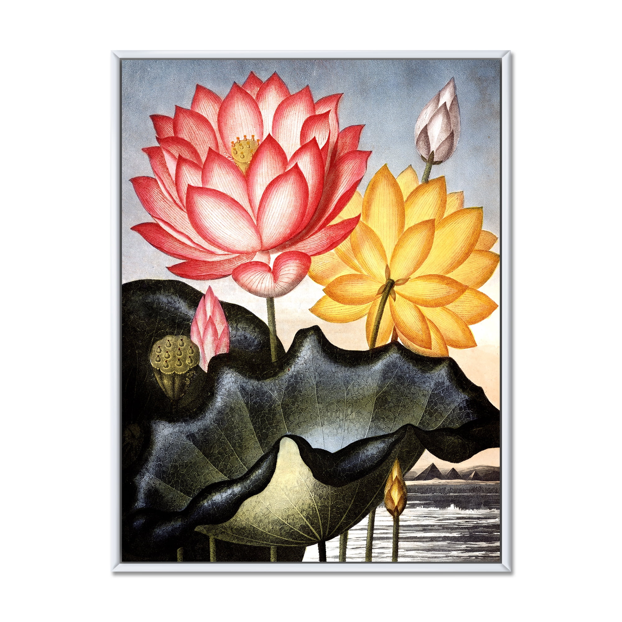 Designart 'Ancient Flowers II' Traditional Framed Canvas Wall Art Print