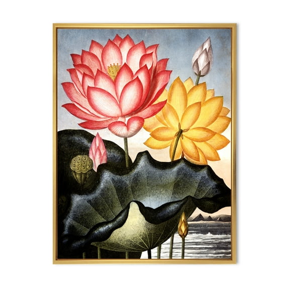 Designart 'Ancient Flowers II' Traditional Framed Canvas Wall Art Print