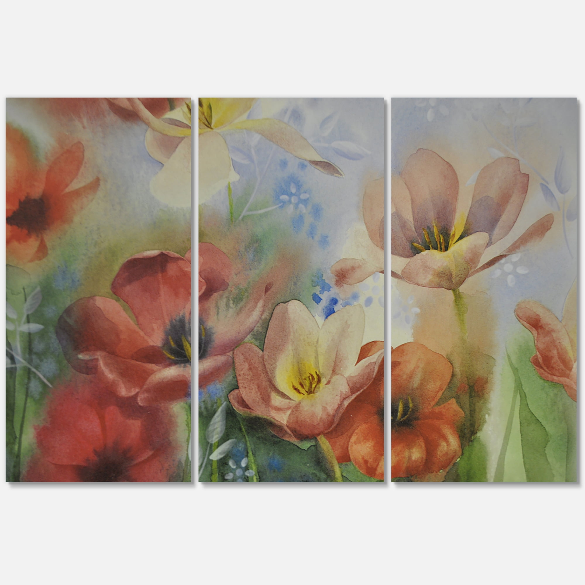 Designart ' Ancient Flowers In Dark Pastel Colours ' Traditional Canvas Wall Art Print