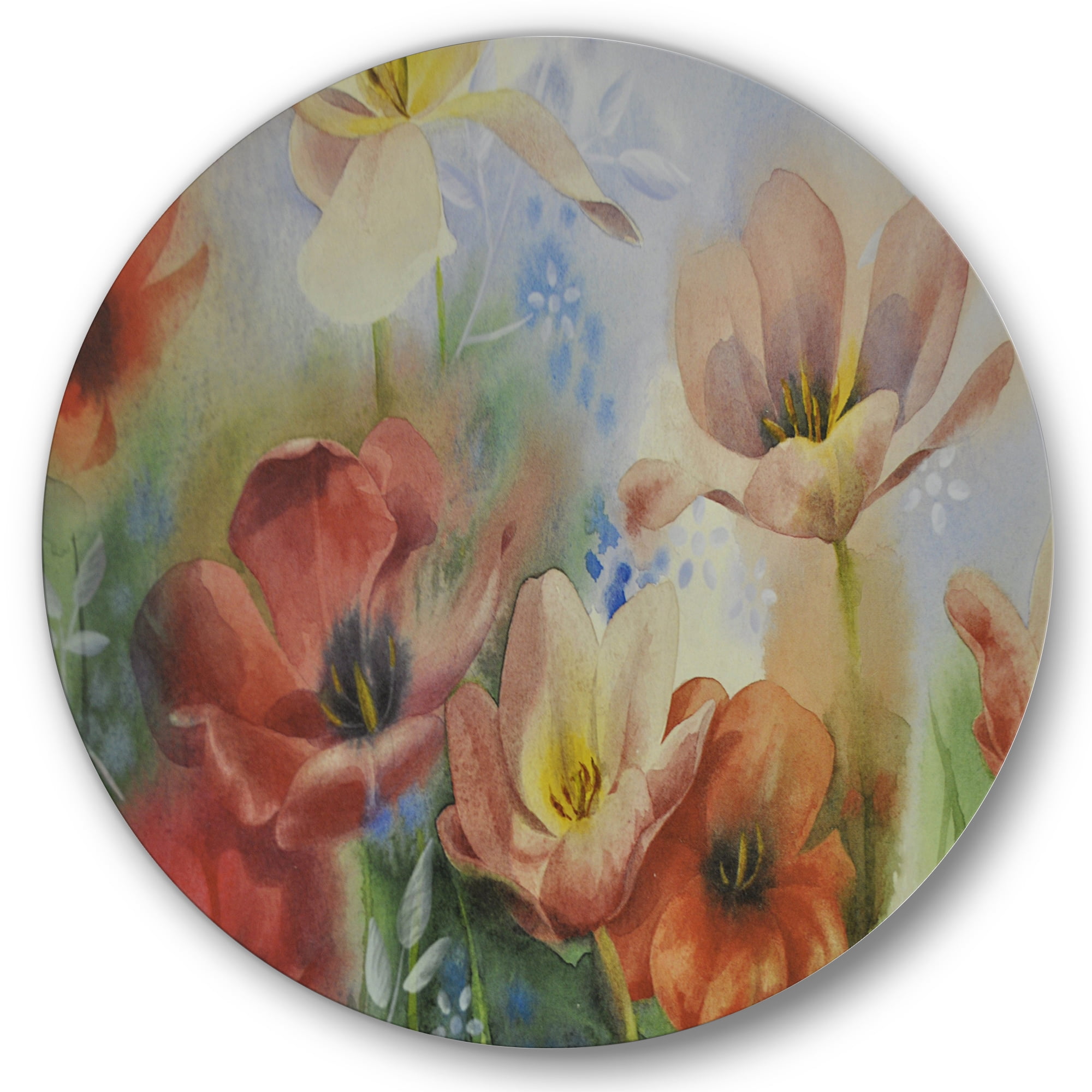 Designart 'Ancient Flowers In Dark Pastel Colours' Traditional Circle Metal Wall Art 29x29 - Disc of 29