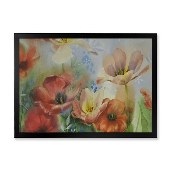 Designart 'Ancient Flowers In Dark Pastel Colours' Traditional Framed Art Print