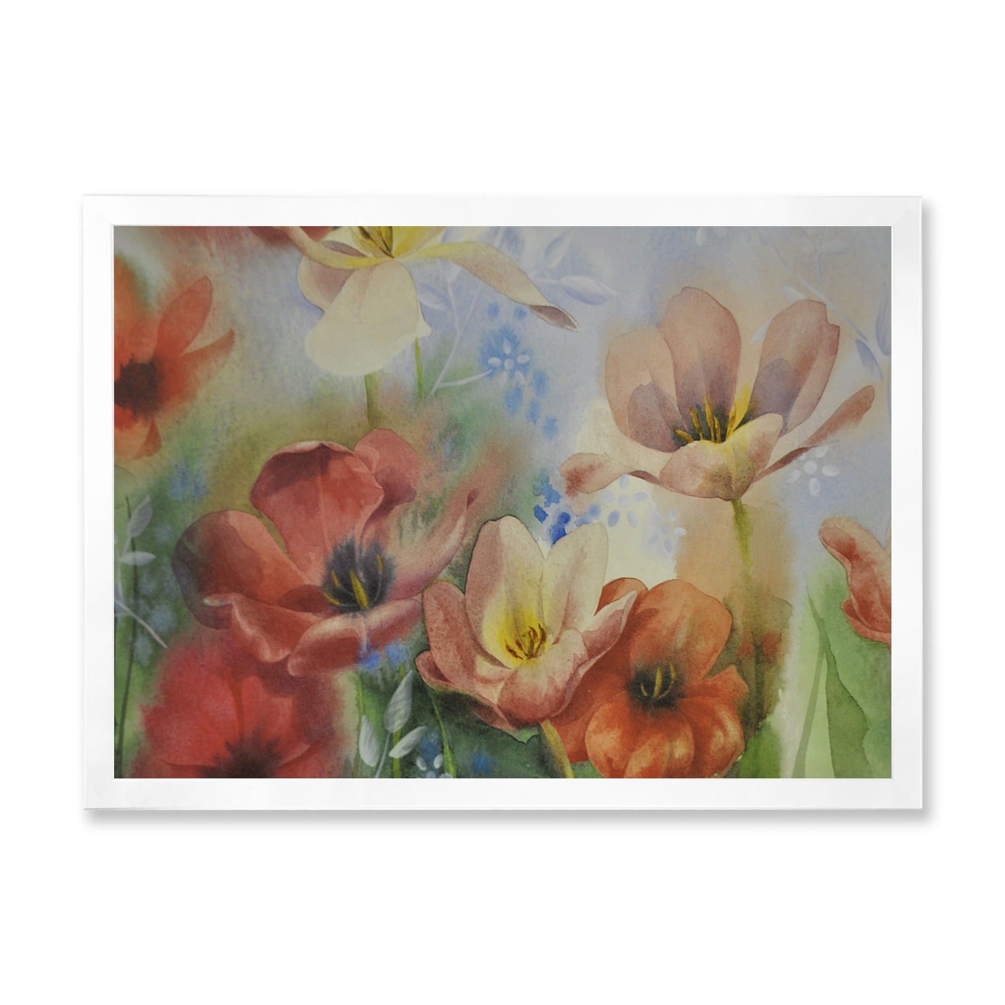 Designart 'Ancient Flowers In Dark Pastel Colours' Traditional Framed Art Print
