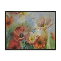Designart 'Ancient Flowers In Dark Pastel Colours' Traditional Framed Canvas Wall Art Print