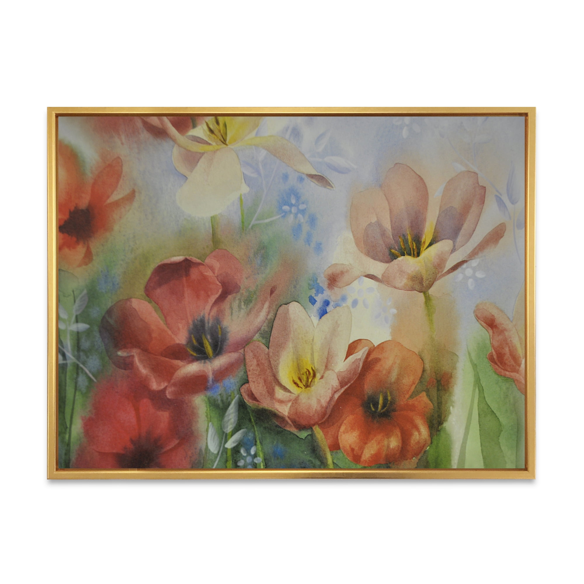 Designart 'Ancient Flowers In Dark Pastel Colours' Traditional Framed Canvas Wall Art Print