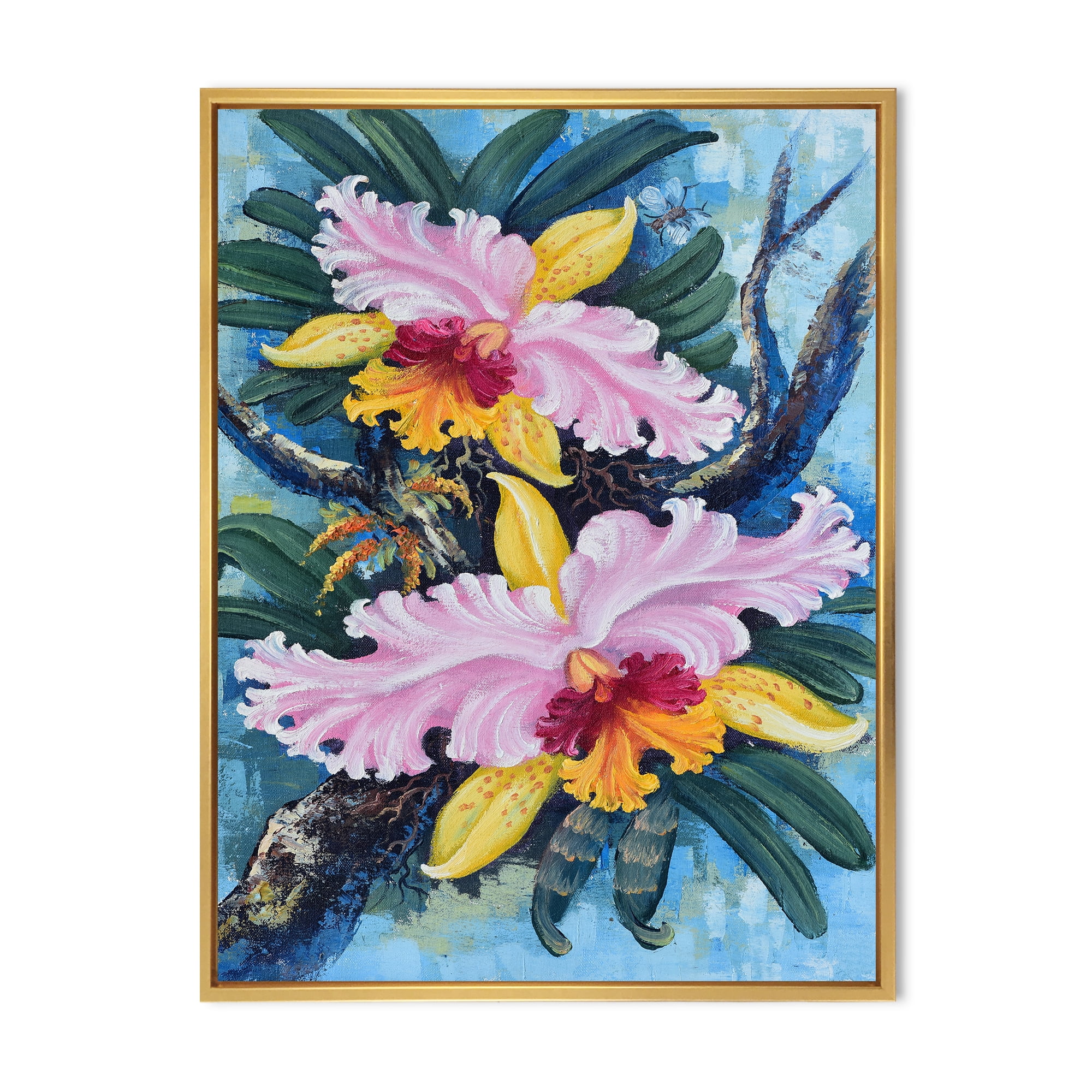 Designart 'Ancient Forest Orchids I' Traditional Framed Canvas Wall Art Print