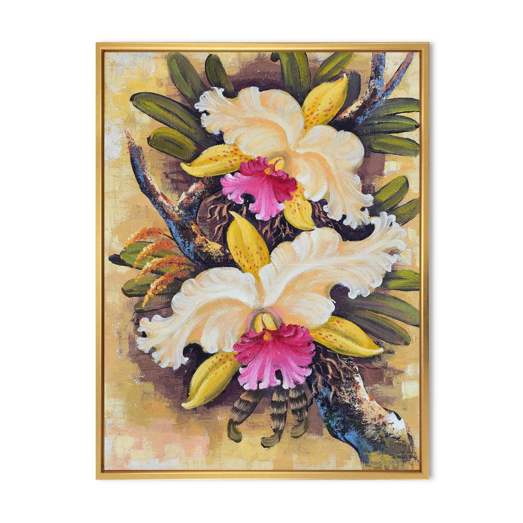 Designart 'Ancient Forest Orchids II' Traditional Framed Canvas Wall Art Print