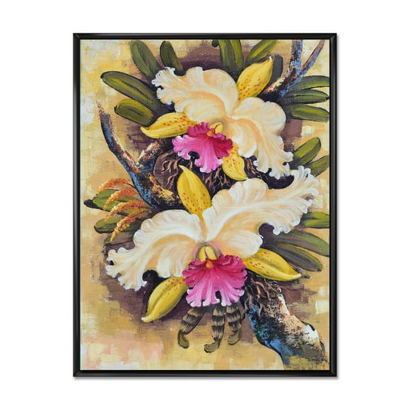 Designart 'Ancient Forest Orchids II' Traditional Framed Canvas Wall Art Print