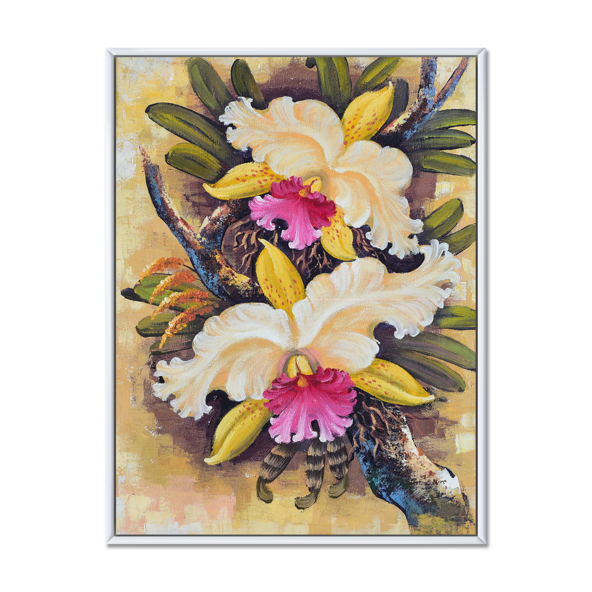 Designart 'Ancient Forest Orchids II' Traditional Framed Canvas Wall Art Print