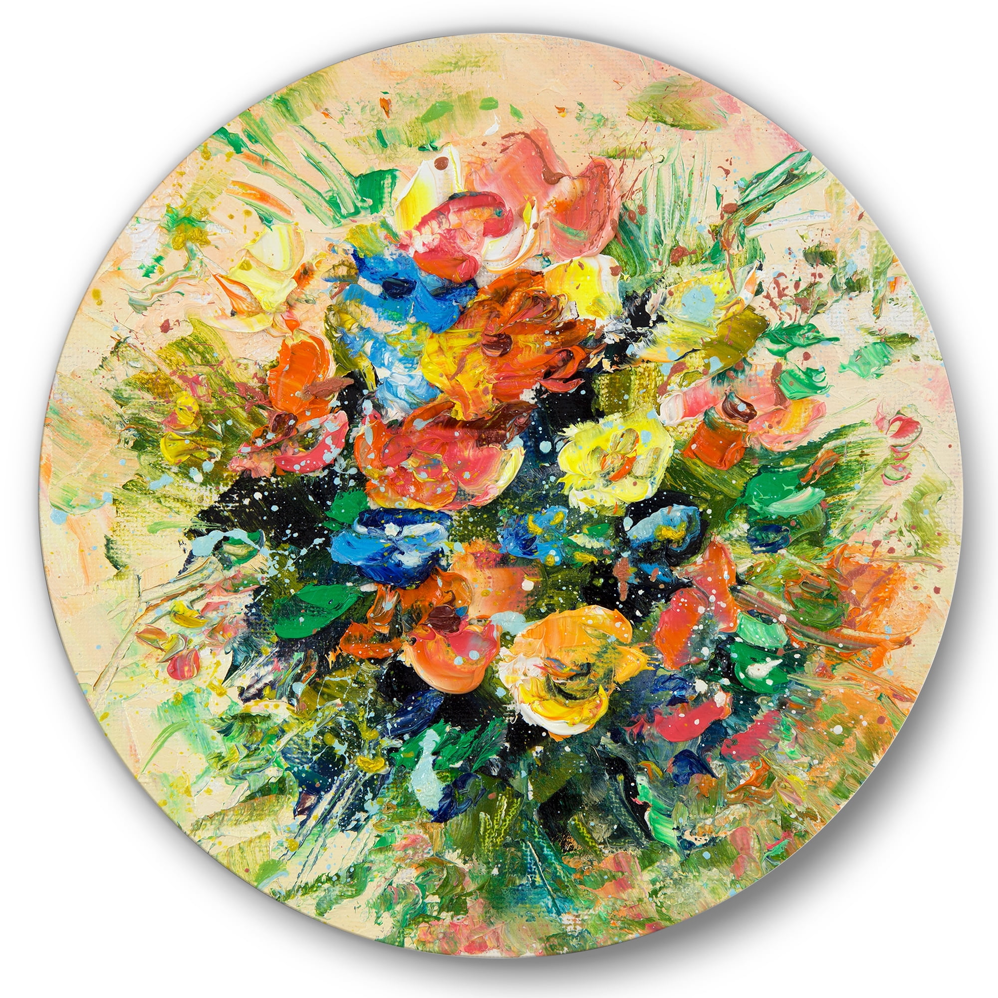 Designart 'Ancient Fresh Flowers Bouquet Of Wildflowers' Traditional Circle Metal Wall Art 11x11 - Disc of 11