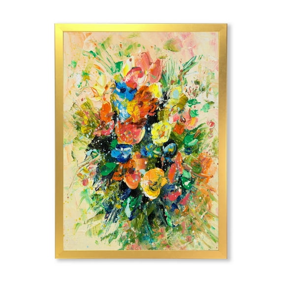 Designart 'Ancient Fresh Flowers Bouquet Of Wildflowers' Traditional Framed Art Print