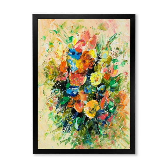 Designart 'Ancient Fresh Flowers Bouquet Of Wildflowers' Traditional Framed Art Print