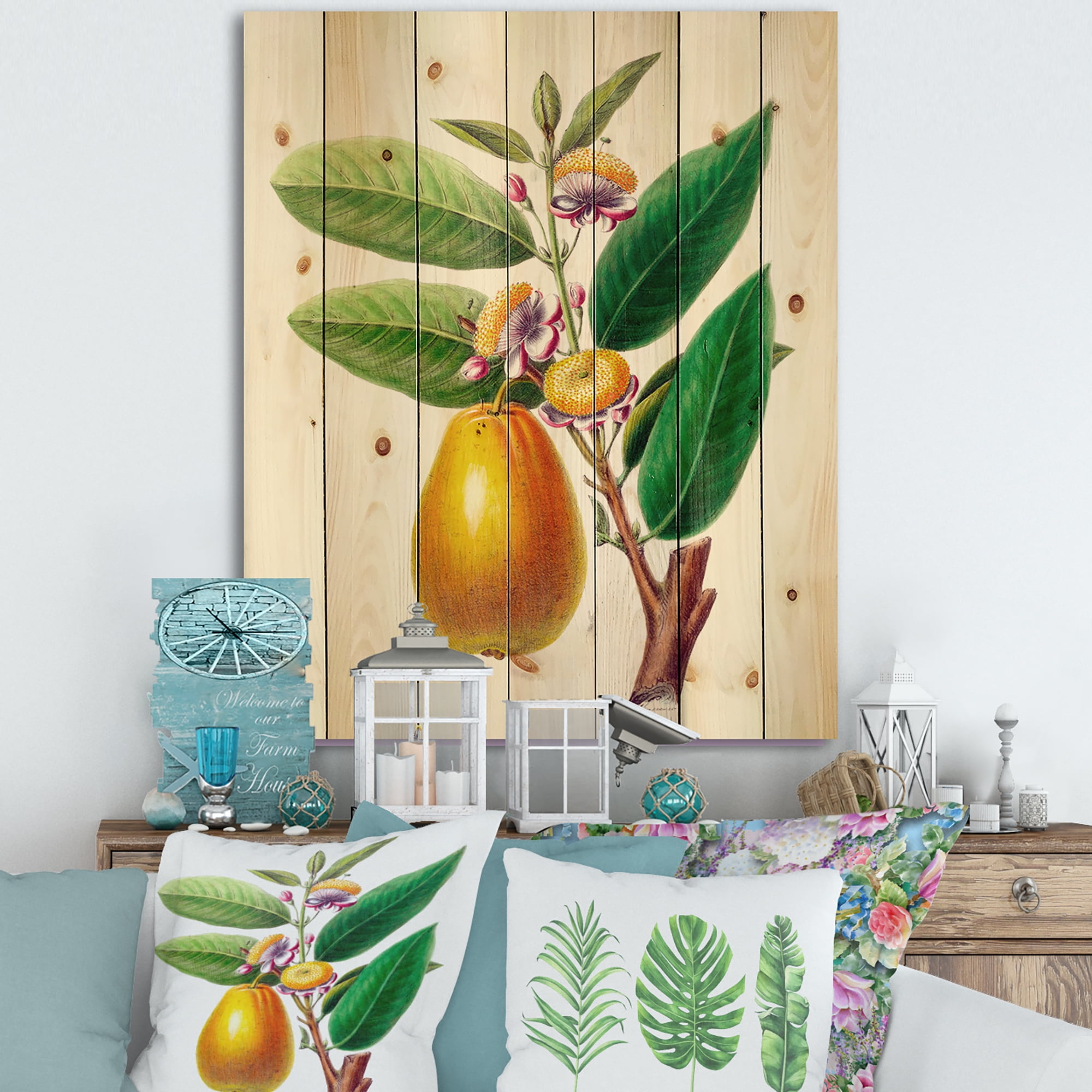 Designart 'Ancient Fruits I' Farmhouse Print on Natural Pine Wood