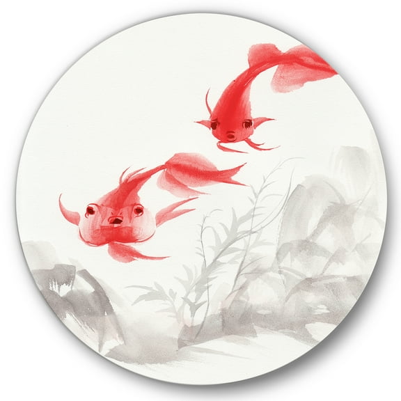 Designart 'Ancient Gold Fishes' Nautical & Coastal Circle Metal Wall Art 36x36 - Disc of 36