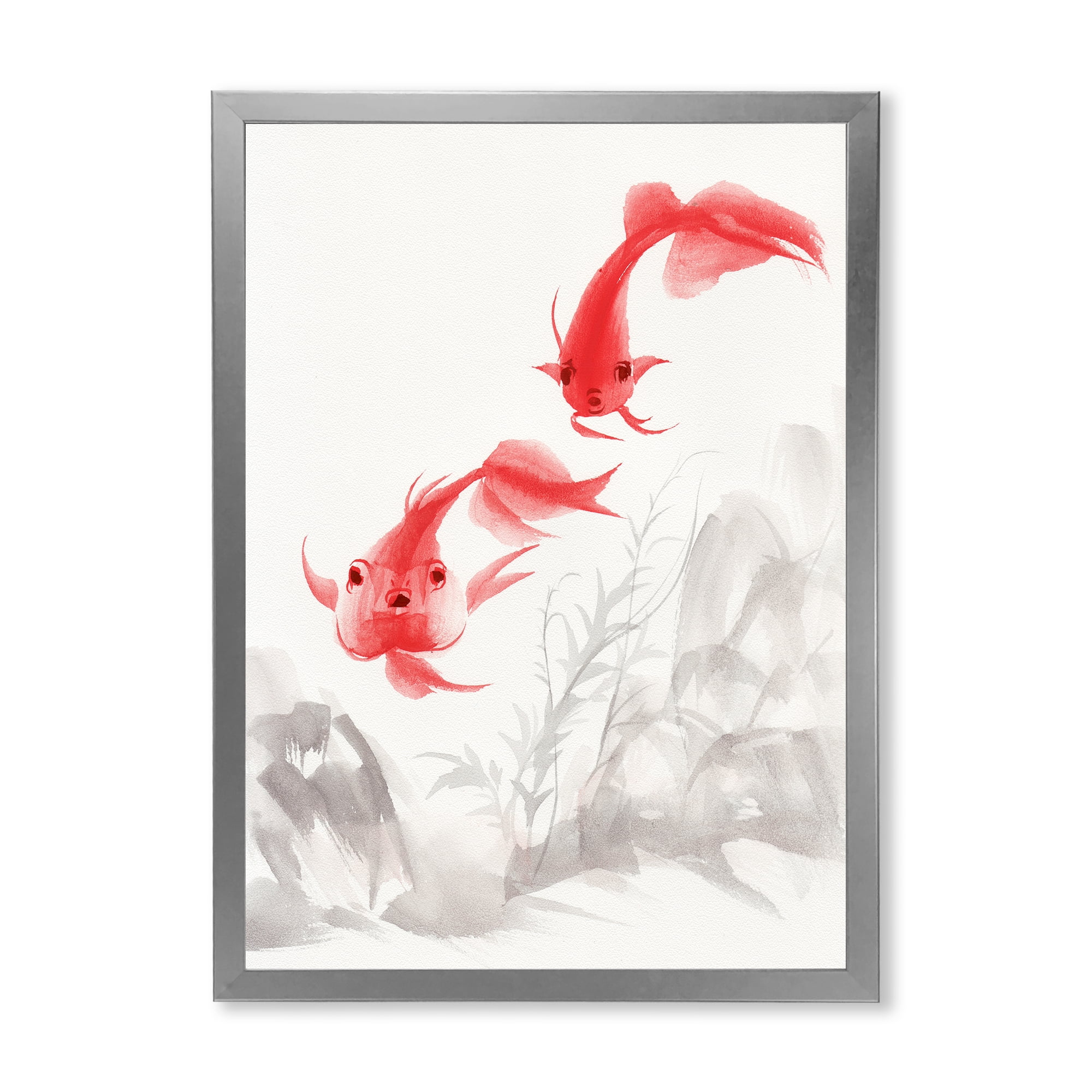 Designart 'Ancient Gold Fishes' Nautical & Coastal Framed Art Print