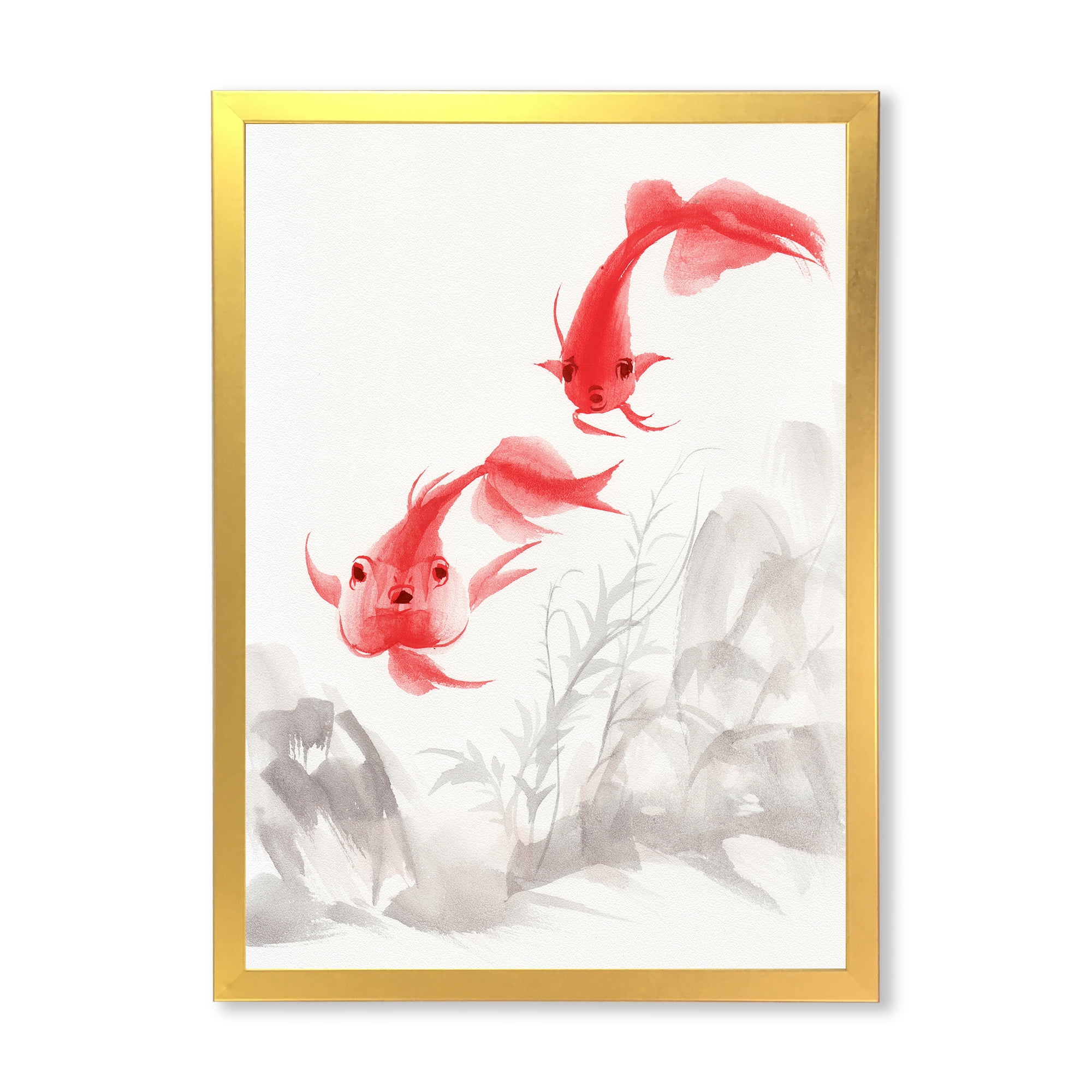 Designart 'Ancient Gold Fishes' Nautical & Coastal Framed Art Print