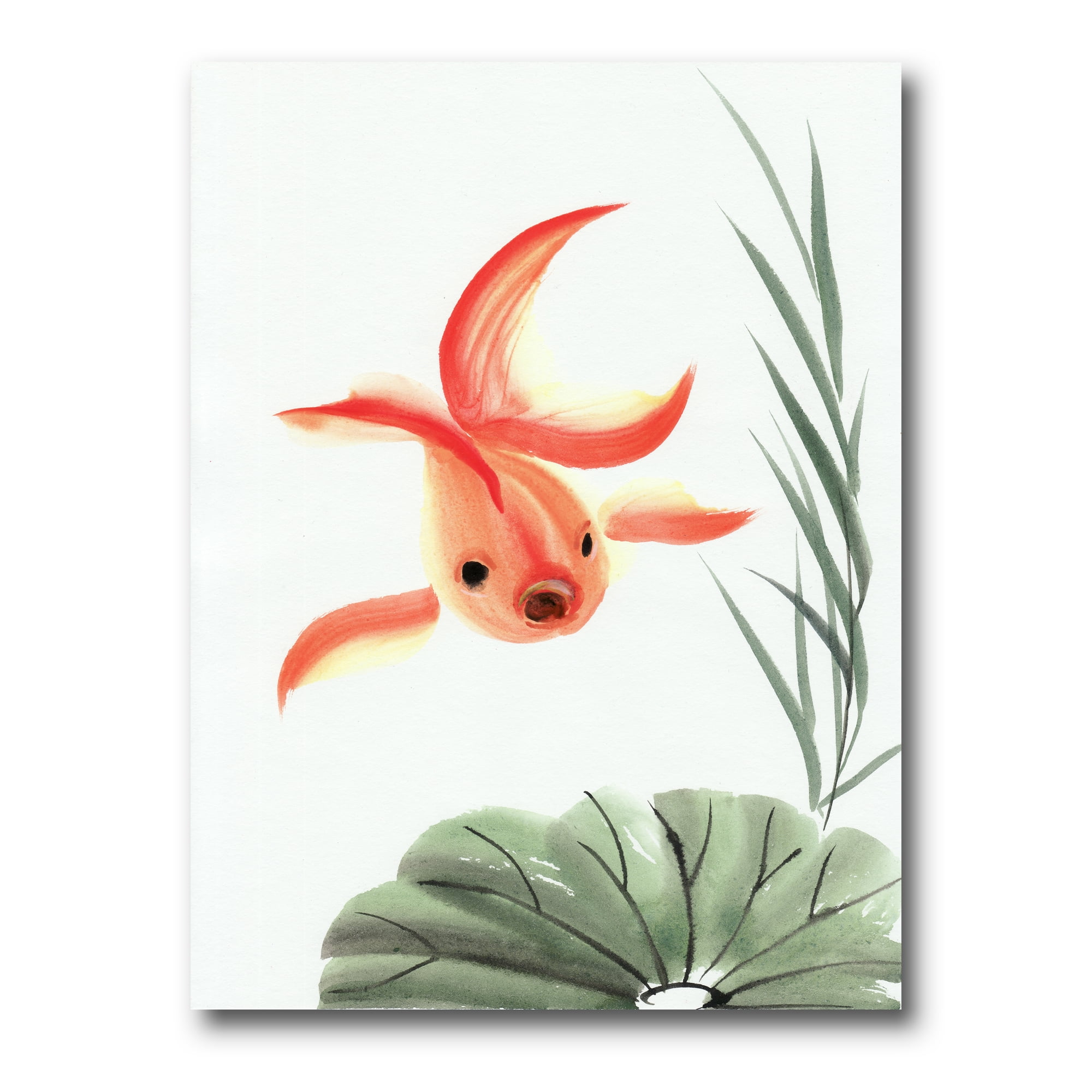 Designart ' Ancient Goldfish and The Lotus Leaf ' Nautical & Coastal Canvas Wall Art Print