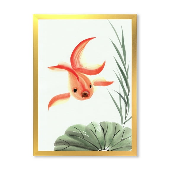 Designart 'Ancient Goldfish and The Lotus Leaf' Nautical & Coastal Framed Art Print