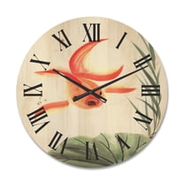 Designart 'Ancient Goldfish and The Lotus Leaf' Nautical & Coastal Wood Wall Clock