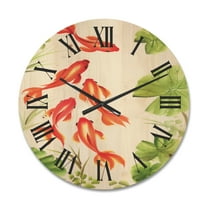 Designart 'Ancient Goldfishes Among The Lotus Leaves' Nautical & Coastal Wood Wall Clock