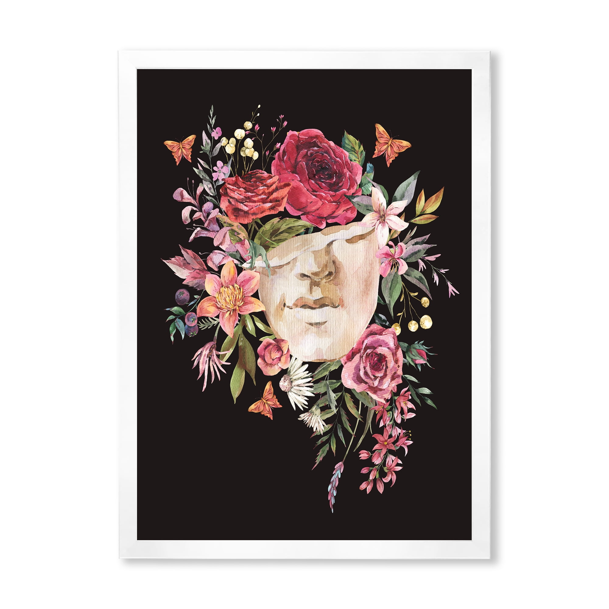 Designart 'Ancient Greek Sculpture Detail With Dry Flowers' Traditional Framed Art Print