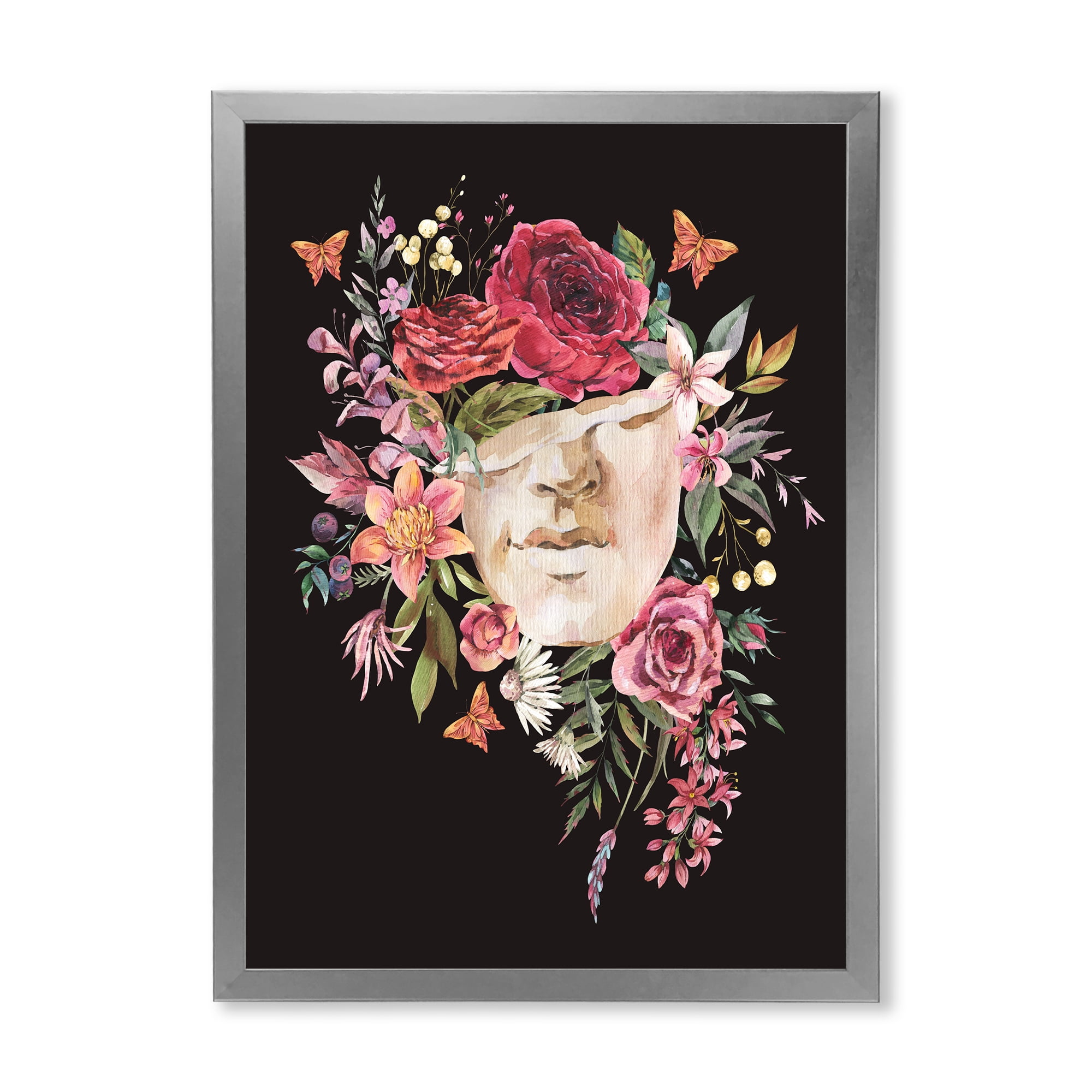 Designart 'Ancient Greek Sculpture Detail With Dry Flowers' Traditional Framed Art Print