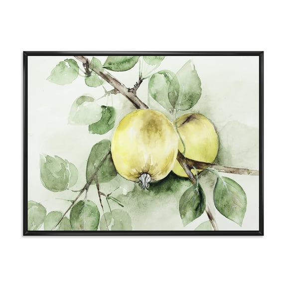 Designart 'Ancient Green Appels' Farmhouse Framed Canvas Wall Art Print