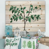 Designart 'Ancient Green Leaves Plants I' Traditional Print on Natural Pine Wood