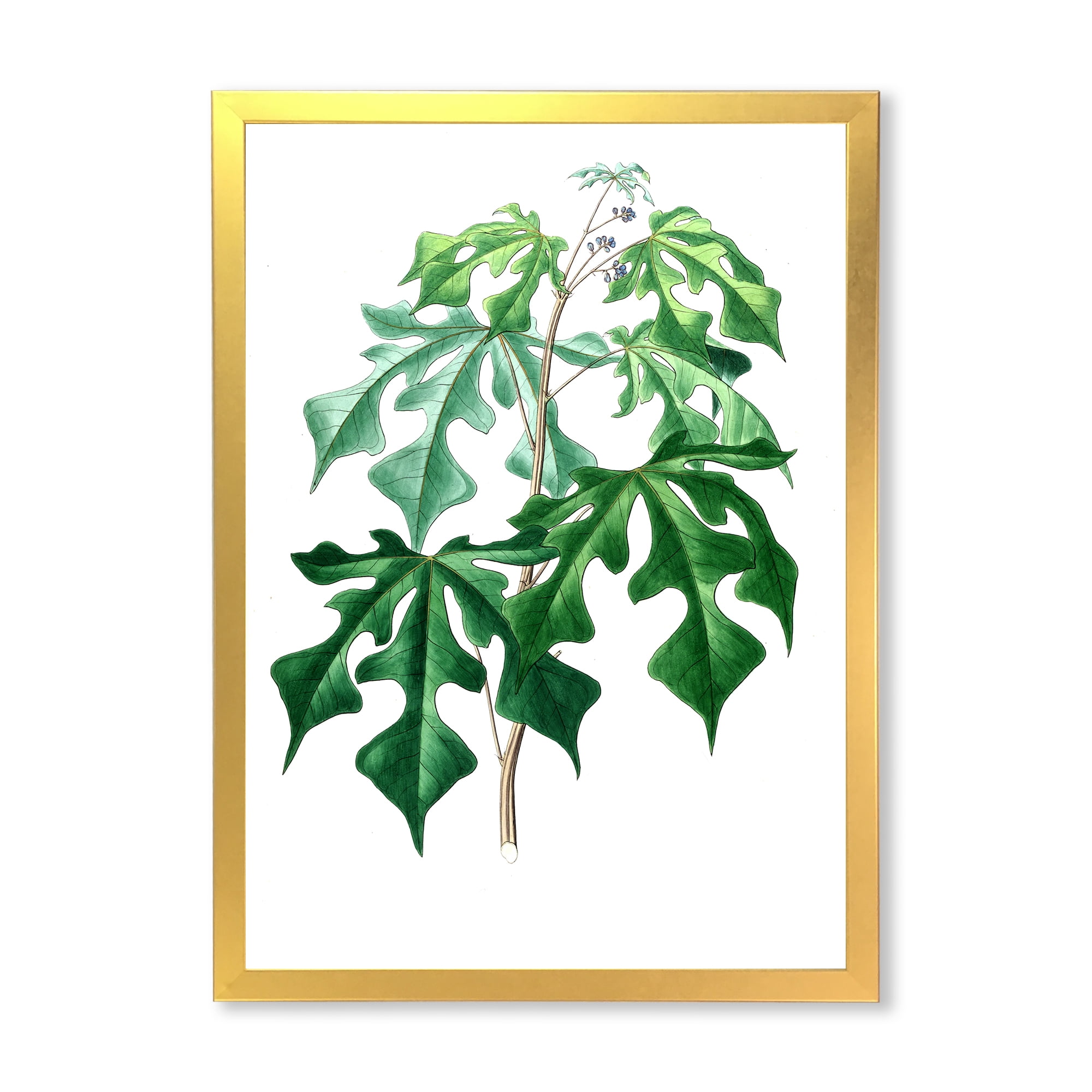 Designart 'Ancient Green Leaves Plants II' Traditional Framed Art Print