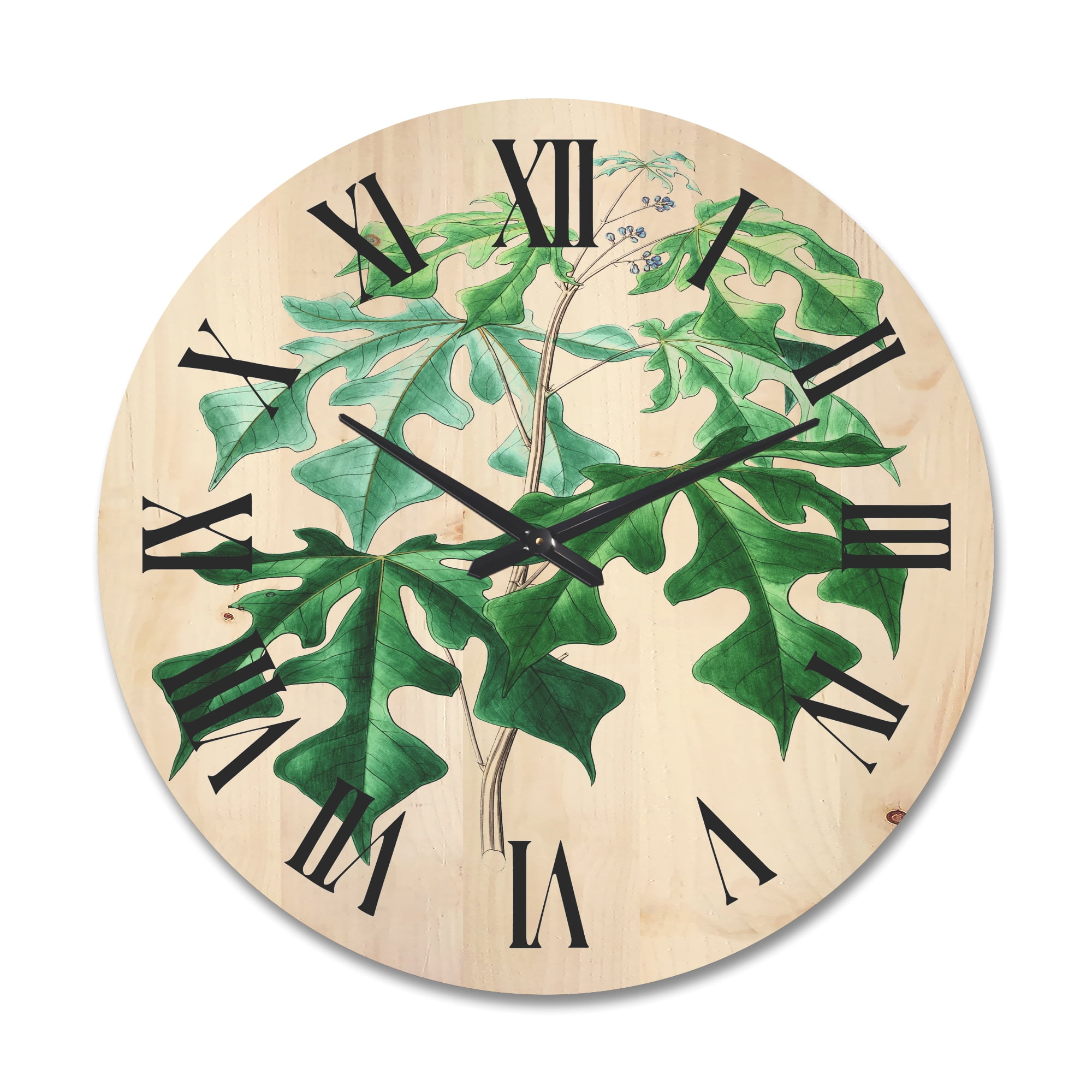 Designart 'Ancient Green Leaves Plants II' Traditional Wood Wall Clock