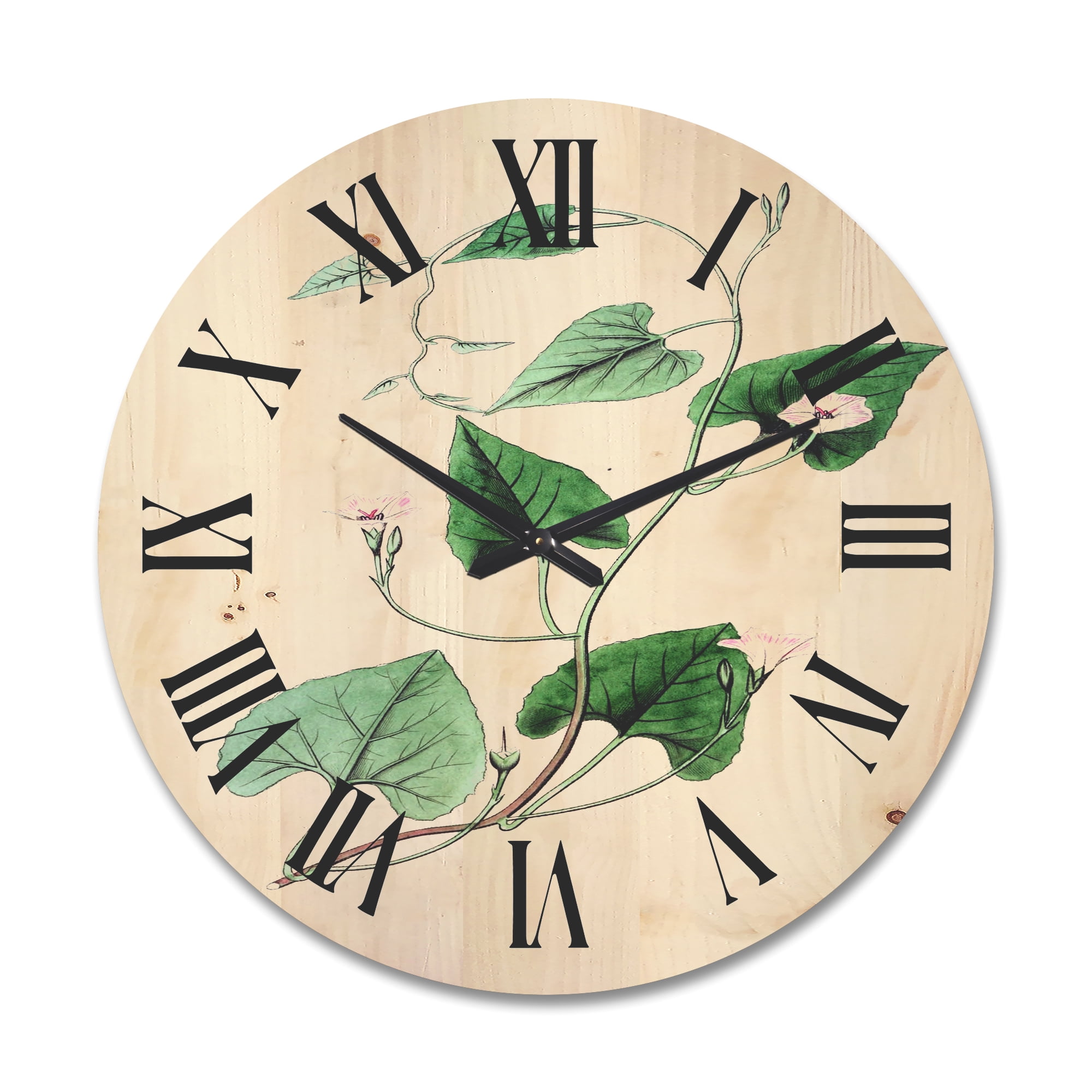 Designart 'Ancient Green Leaves Plants IX' Traditional Wood Wall Clock