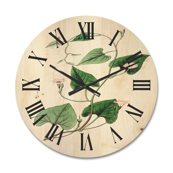 Designart 'Ancient Green Leaves Plants IX' Traditional Wood Wall Clock