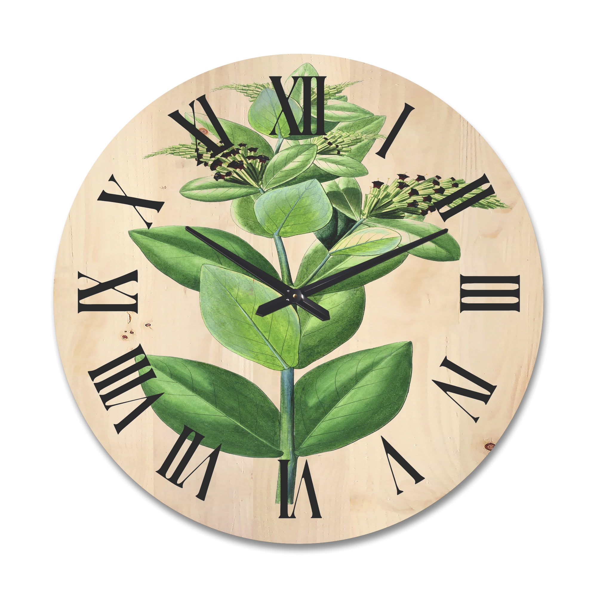 Designart 'Ancient Green Leaves Plants VI' Traditional Wood Wall Clock