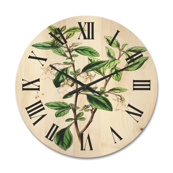 Designart 'Ancient Green Leaves Plants VII' Traditional Wood Wall Clock