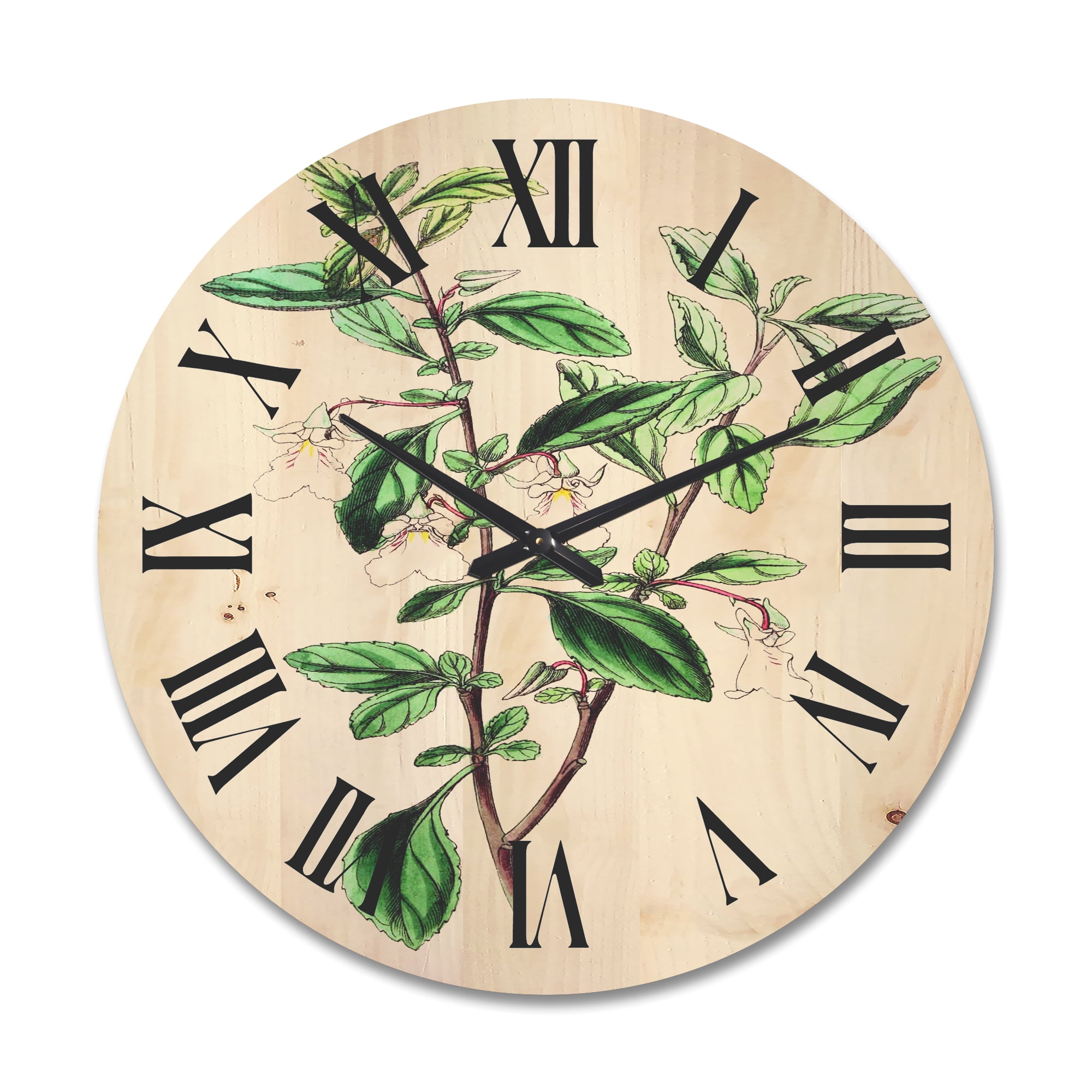 Designart 'Ancient Green Leaves Plants VII' Traditional Wood Wall Clock