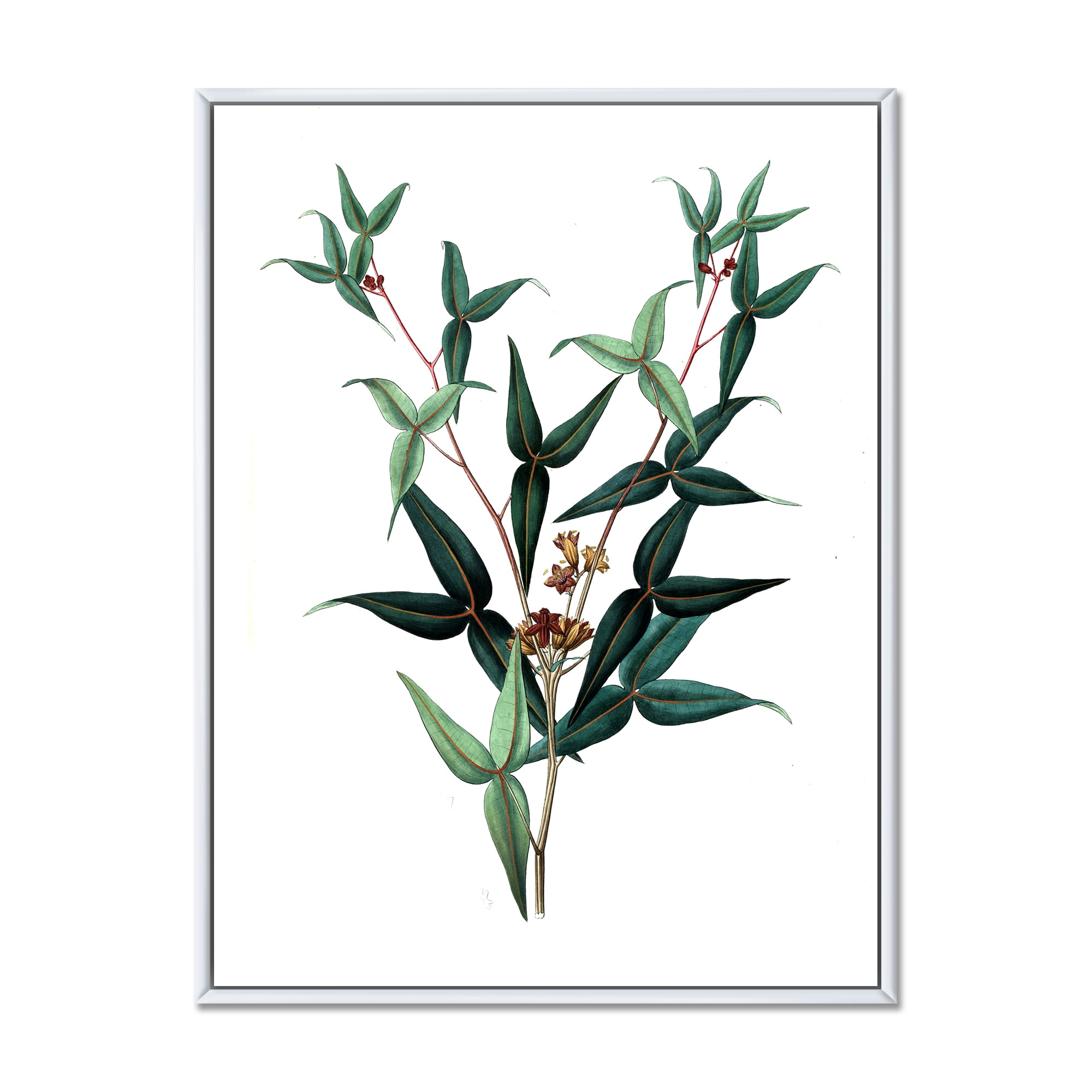 Designart 'Ancient Green Leaves Plants VIII' Traditional Framed Canvas Wall Art Print