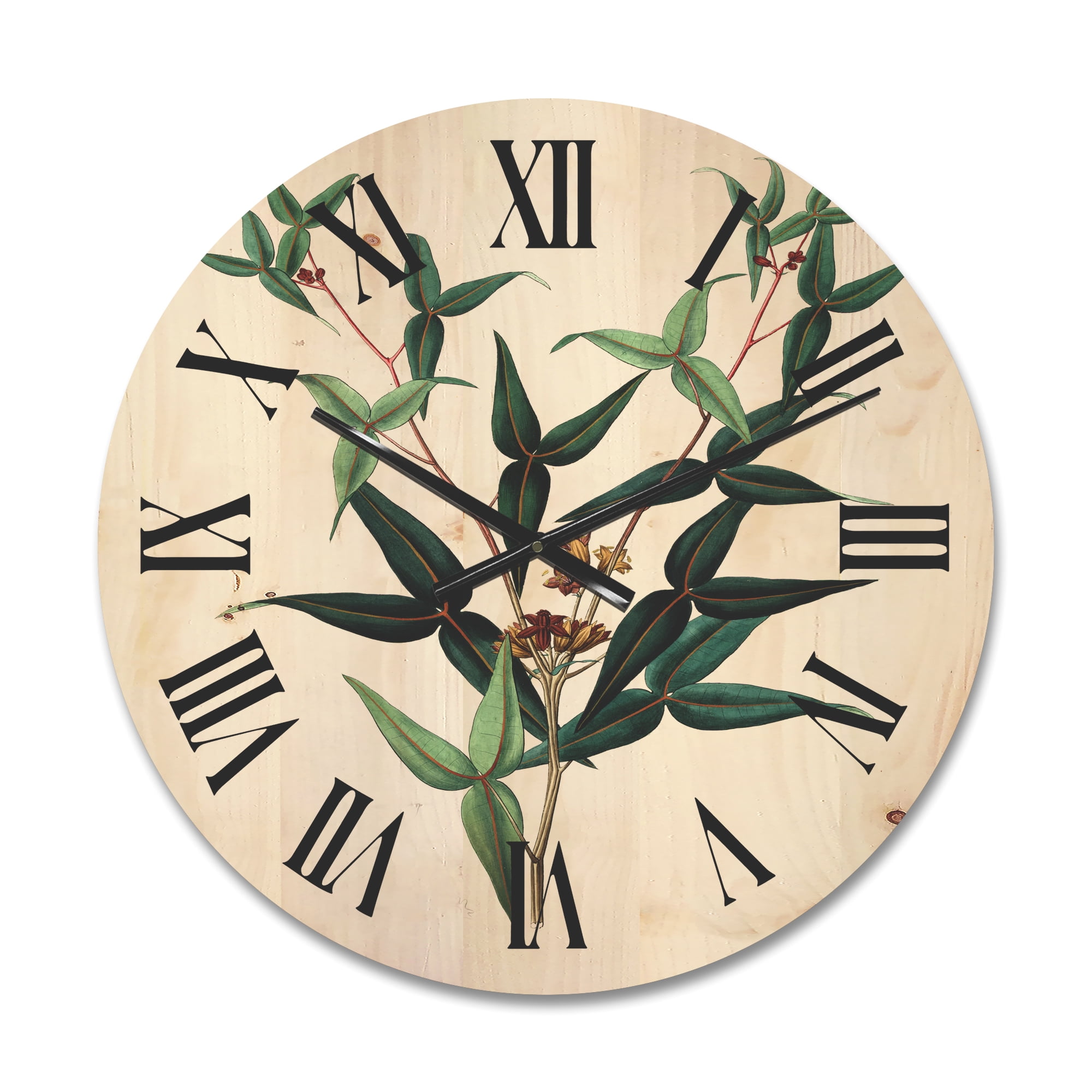 Designart 'Ancient Green Leaves Plants VIII' Traditional Wood Wall Clock