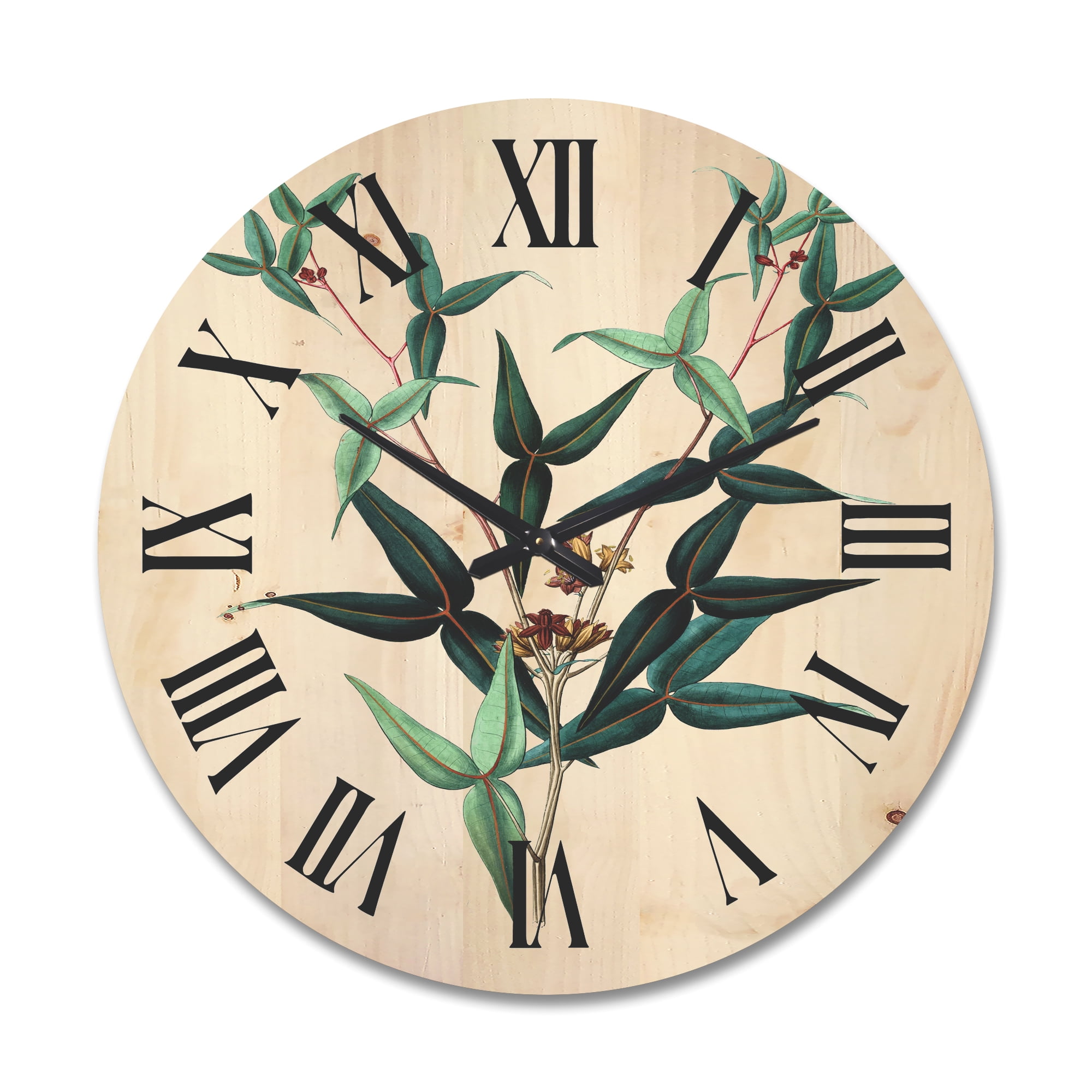 Designart 'Ancient Green Leaves Plants VIII' Traditional Wood Wall Clock