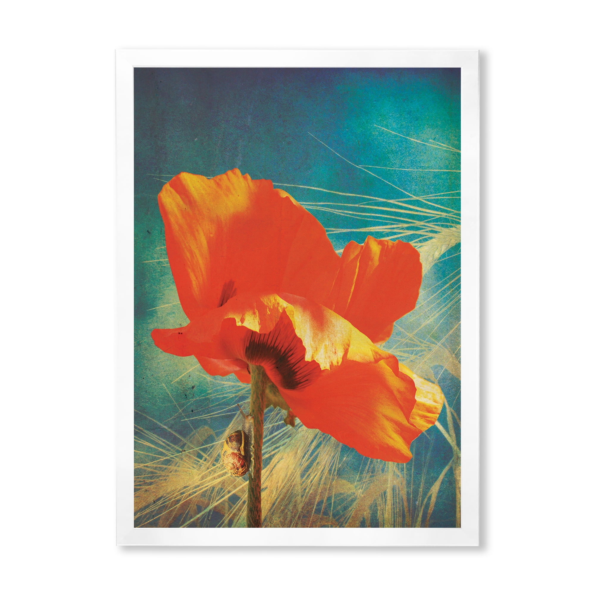 Designart 'Ancient Grunge Poppy' Traditional Framed Art Print