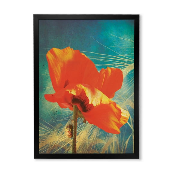 Designart 'Ancient Grunge Poppy' Traditional Framed Art Print