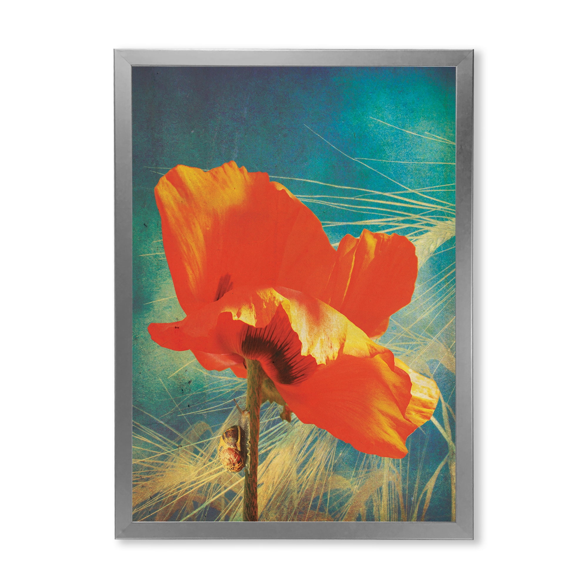 Designart 'Ancient Grunge Poppy' Traditional Framed Art Print
