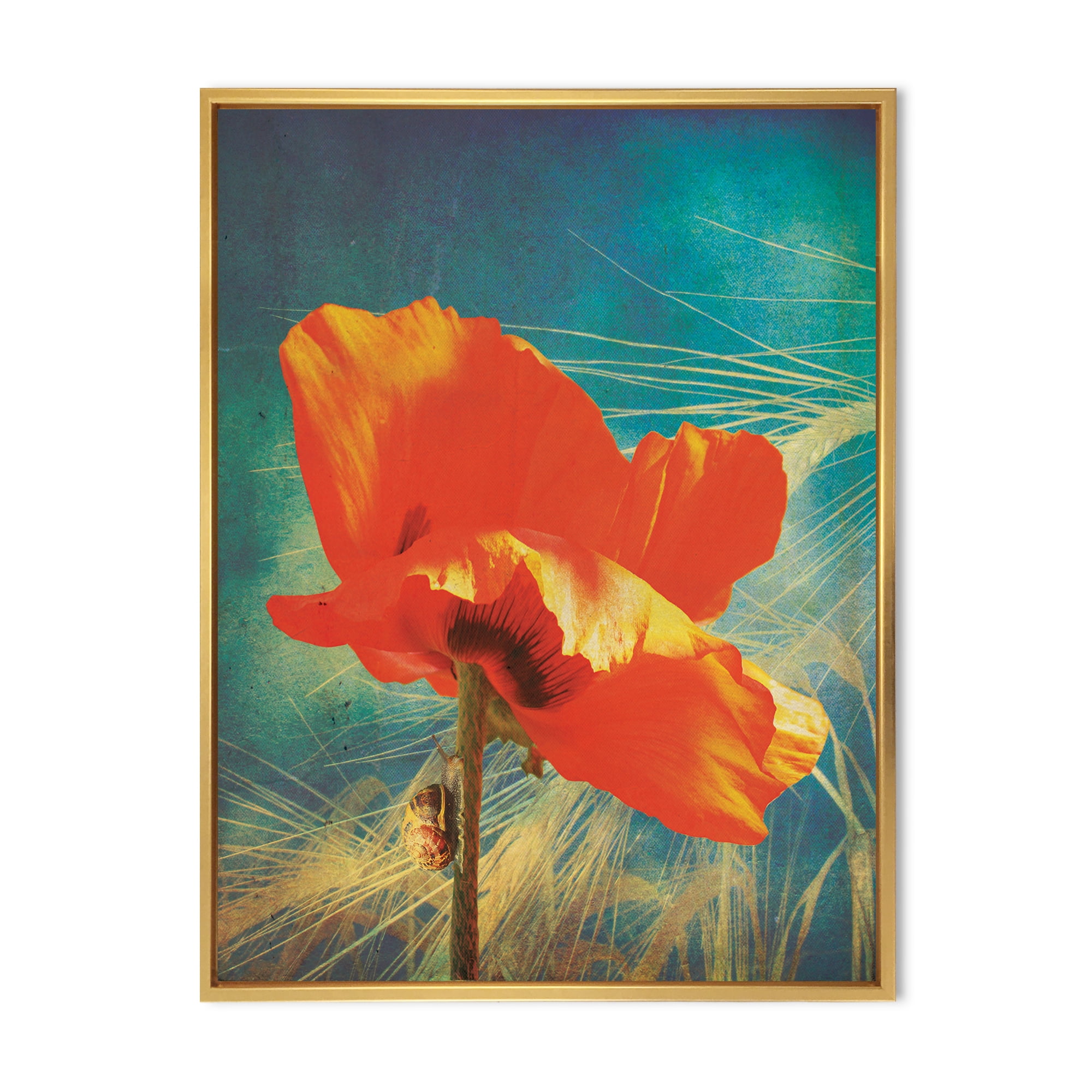 Designart 'Ancient Grunge Poppy' Traditional Framed Canvas Wall Art Print