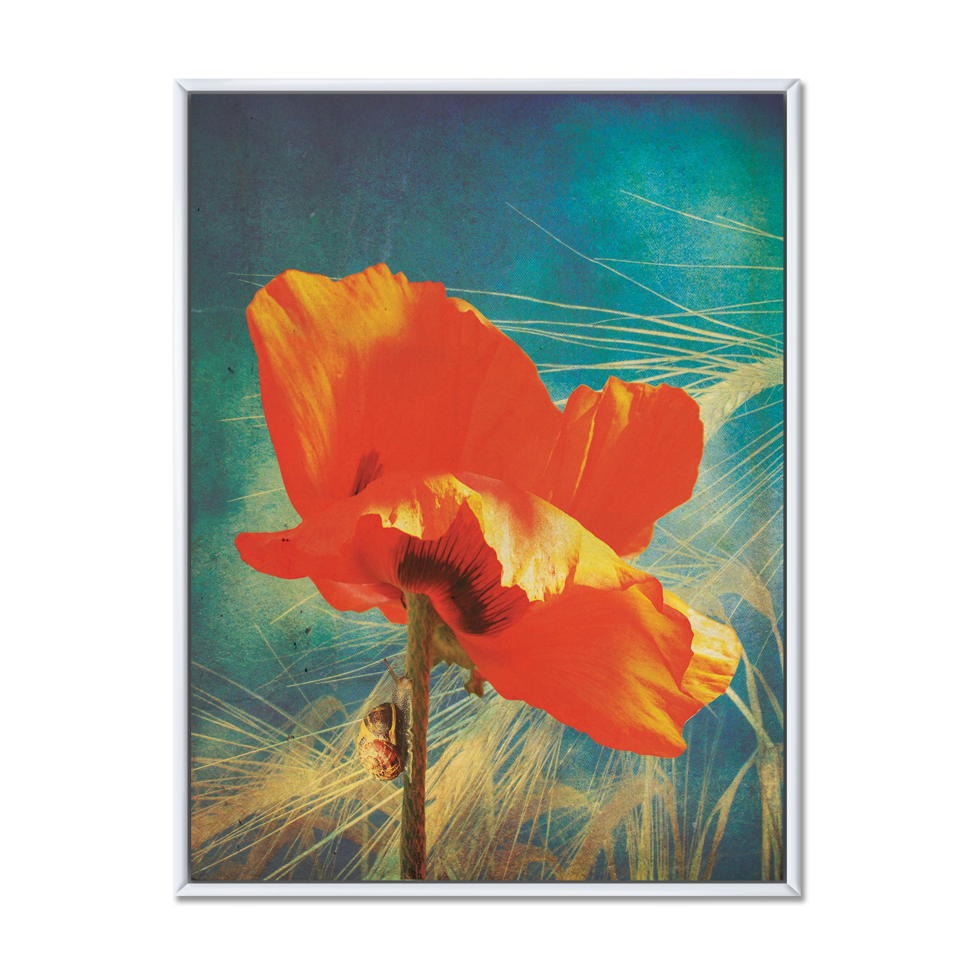 Designart 'Ancient Grunge Poppy' Traditional Framed Canvas Wall Art Print