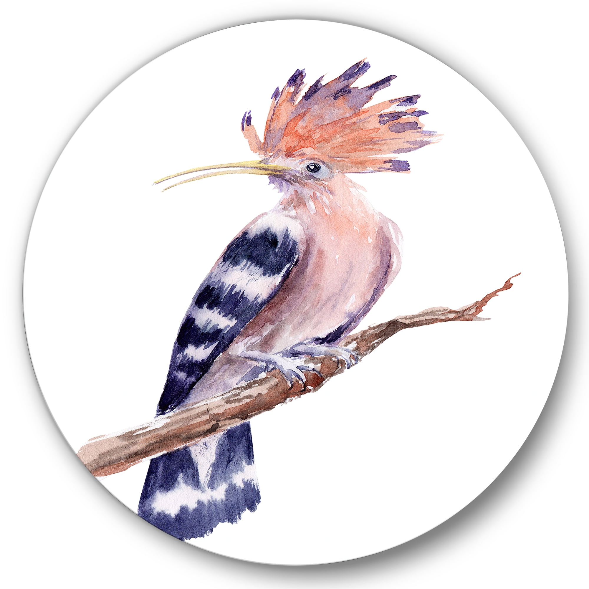 Designart 'Ancient Hoopoe Bird On A Branch' Traditional Circle Metal Wall Art 36x36 - Disc of 36